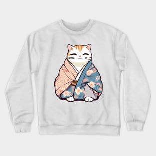 Cute Cat in a Japanese Kimono Crewneck Sweatshirt